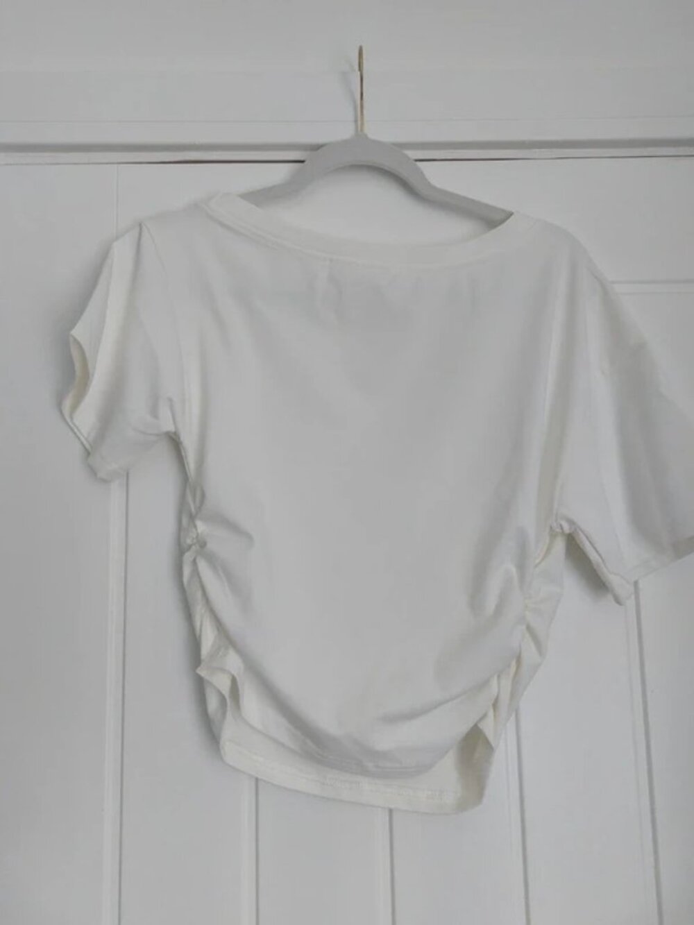 One shoulder white Ruched waist t shirt size M